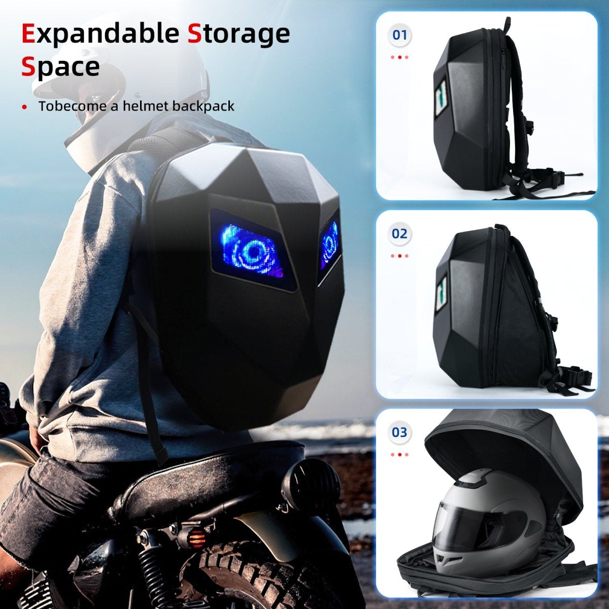 VUSI LED Motorcycle Backpack - Knight Serise Backpack - 19 inch - Black