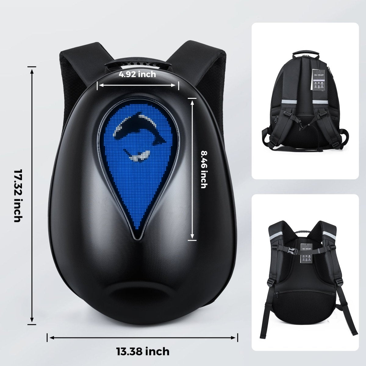 VUSI Motorcycle LED Backpack, Sea Heart Serise - 17inch - Black